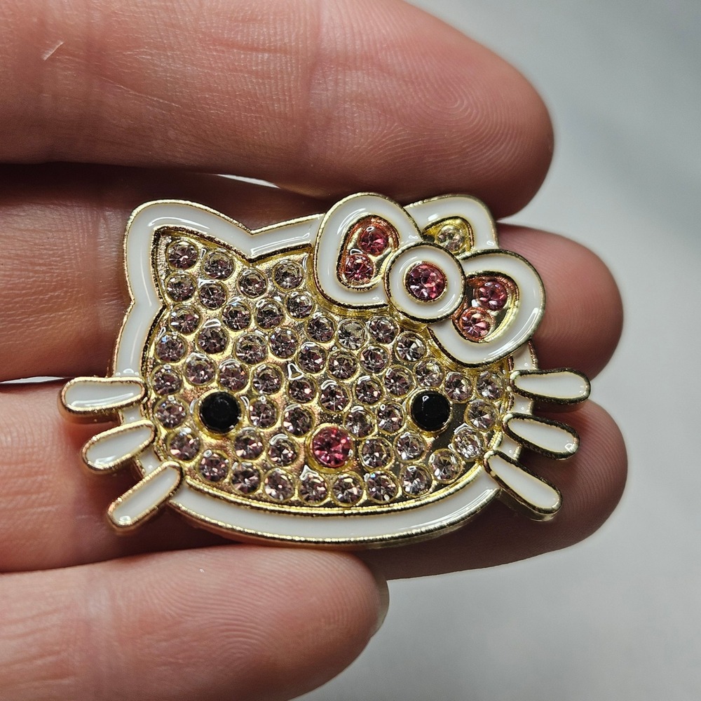 Sanrio Hello Kitty Rhinestone Brooch Pin Womens OS Gold Pink Kawaii Y2K